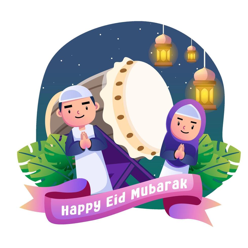 contento eid mubarak bambini illustrazione vettore