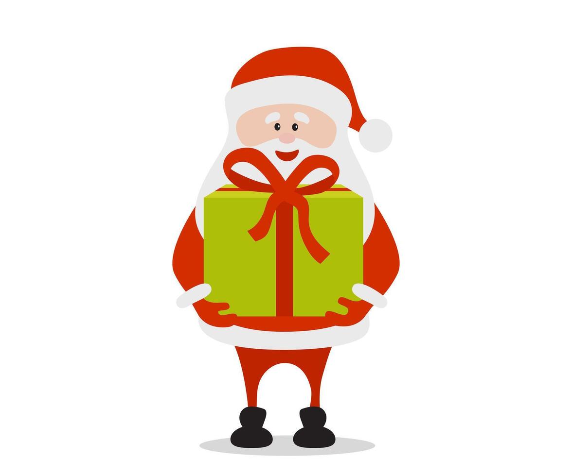 cartone animato divertente contento Santa Claus Tenere un' grande regalo nel vettore. Natale illustrazione. vettore