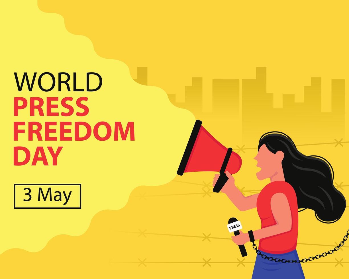 illustrazione vettore grafico di un' donna urlò utilizzando un' megafono, Perfetto per internazionale giorno, mondo stampa la libertà giorno, celebrare, saluto carta, eccetera.