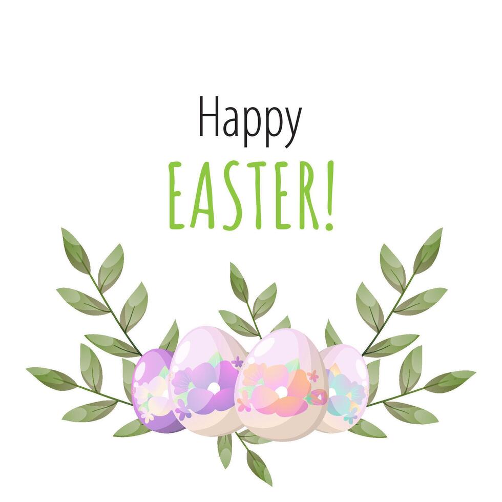 Pasqua ghirlanda con fiori e uova. vettore saluto carta con casella di testo