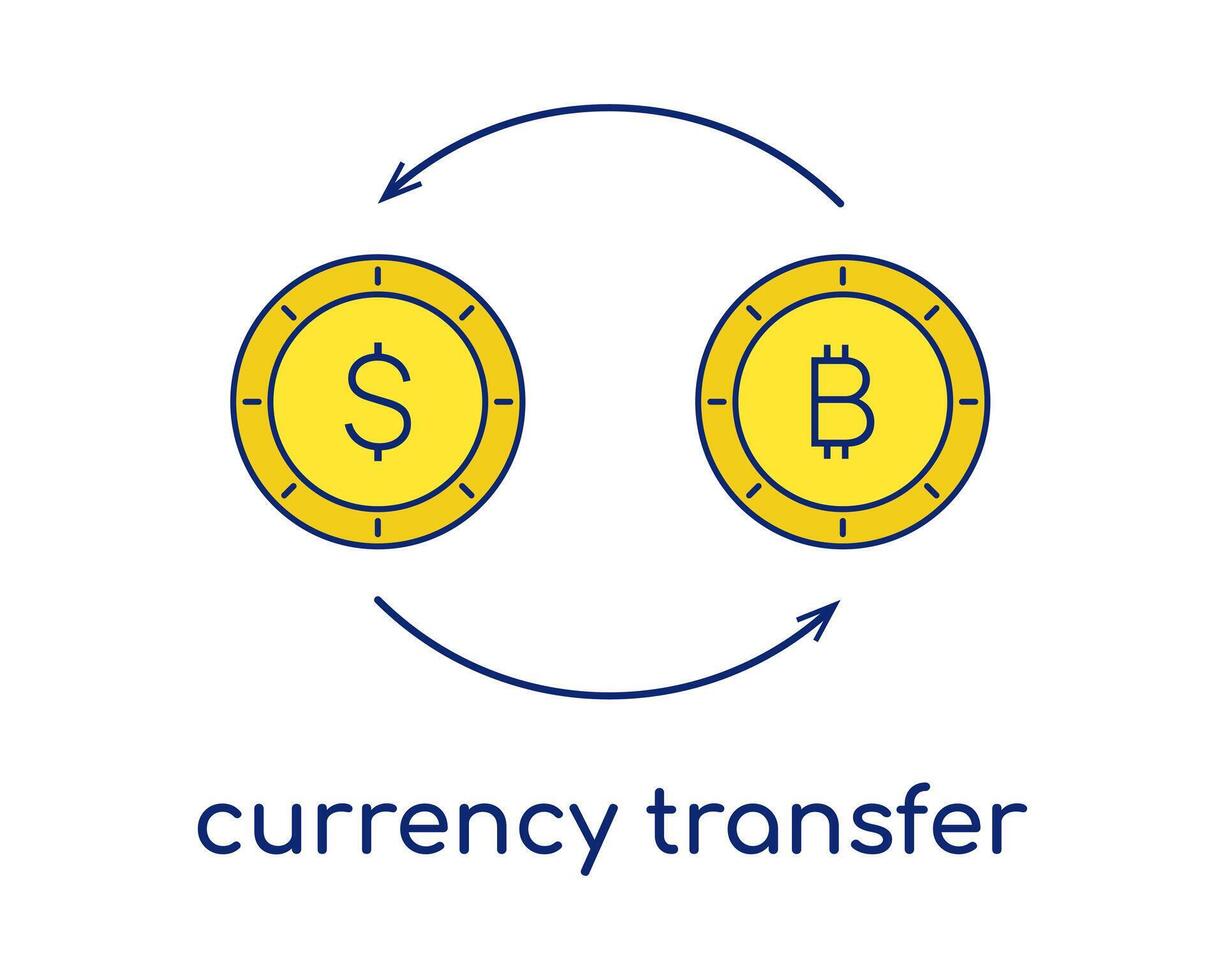 monete frecce nel cerchio. conversione bitcoin per dollari. moneta trasferimento. criptovaluta per dollaro scambio Vota. dollaro bitcoin simbolo. finanza, pagamento sistema, personale risparmio. vettore illustrazione