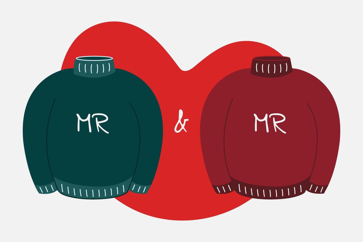 illustrazione di coppia maglioni per gay uomini, signore e signore per San Valentino giorno, febbraio 14. amore, cuore forma. vettore illustrazione.