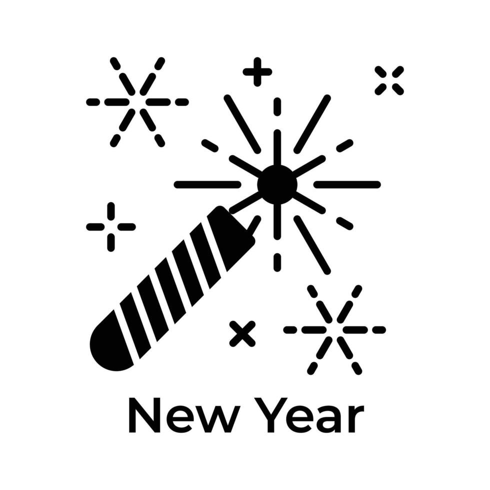 sparkler fuochi d'artificio mostrando icona di nuovo anno celebrazione, modificabile vettore design
