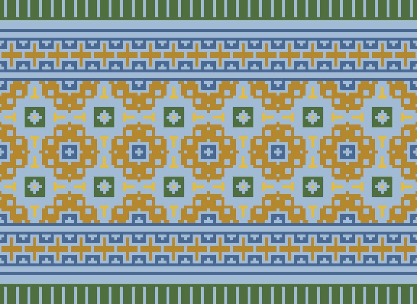 etnico geometrico senza soluzione di continuità tessuto modello attraversare cucire. ikat ricamo orientale pixel modello crema sfondo. astratto, vettore, illustrazione. struttura, croce punto, sciarpa, decorazione, motivi, carta da parati. vettore