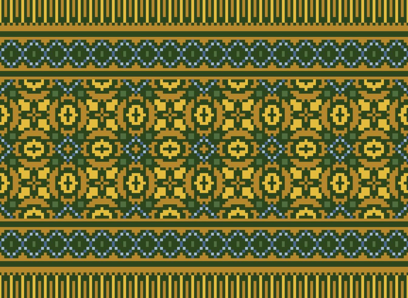 etnico geometrico senza soluzione di continuità tessuto modello attraversare cucire. ikat ricamo orientale pixel modello crema sfondo. astratto, vettore, illustrazione. struttura, croce punto, sciarpa, decorazione, motivi, carta da parati. vettore