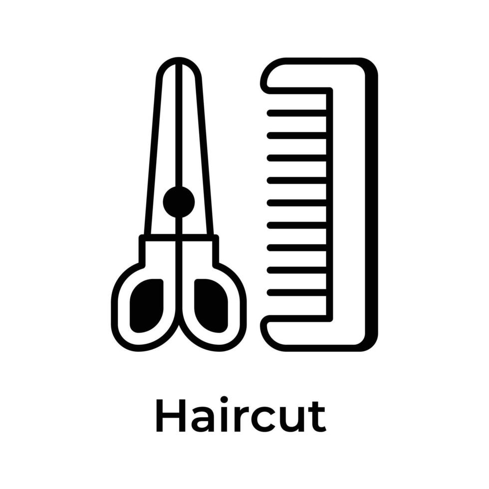 forbici e capelli pettine mostrando concetto icona di taglio di capelli nel di moda stile vettore