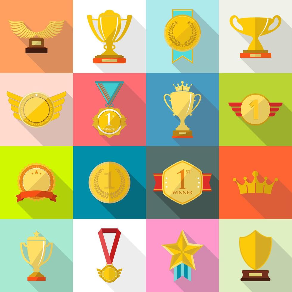 gli sport trofei e premi nel piatto design stile vettore illustrazione