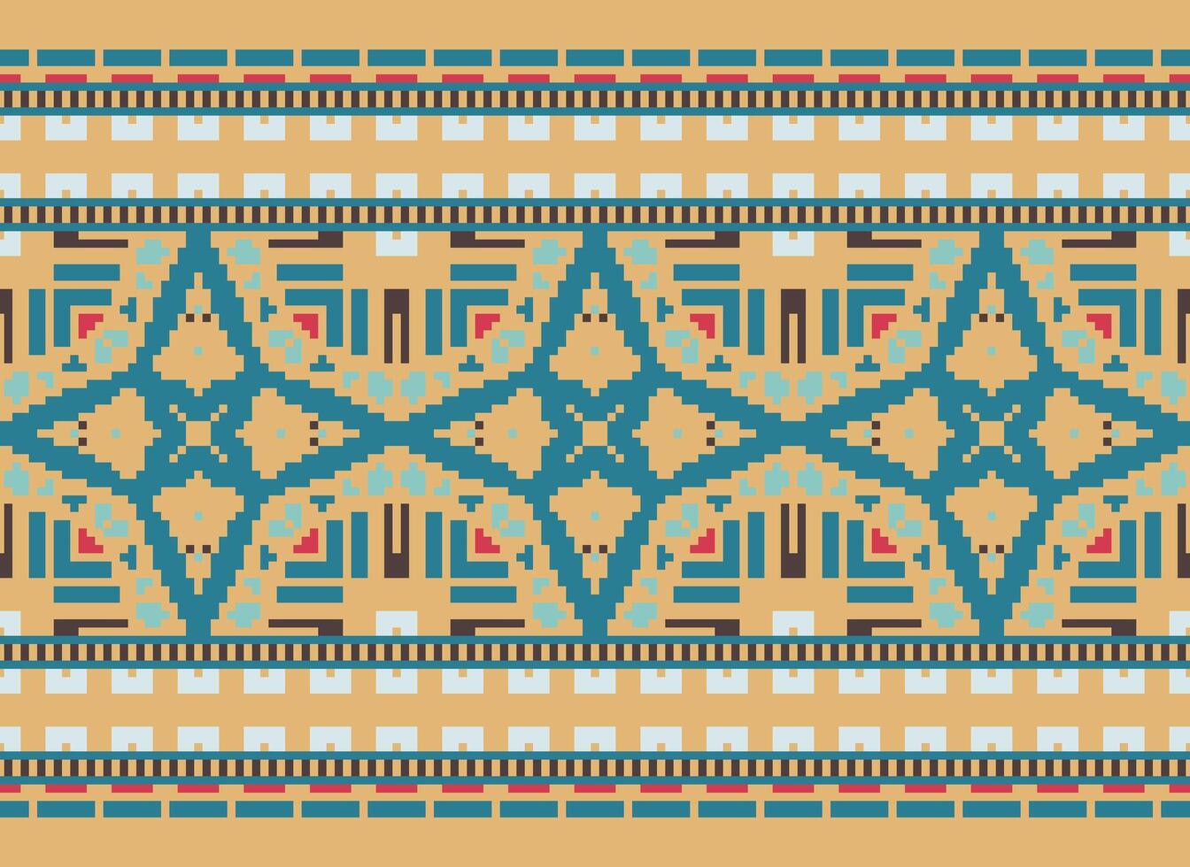 etnico geometrico senza soluzione di continuità tessuto modello attraversare cucire. ikat ricamo orientale pixel modello crema sfondo. astratto, vettore, illustrazione. struttura, croce punto, sciarpa, decorazione, motivi, carta da parati. vettore