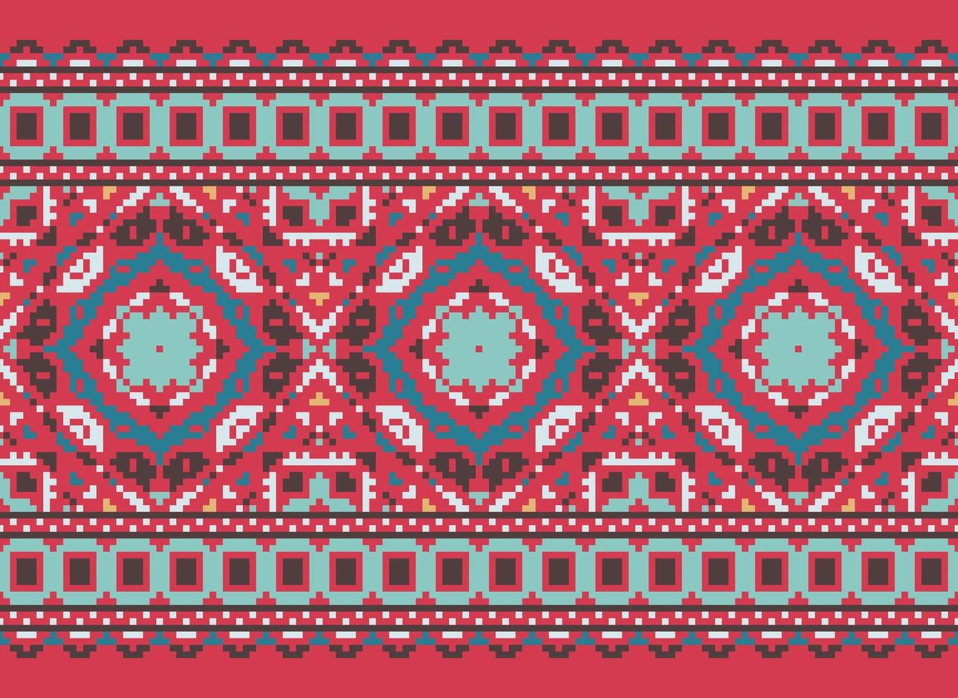 etnico geometrico senza soluzione di continuità tessuto modello attraversare cucire. ikat ricamo orientale pixel modello crema sfondo. astratto, vettore, illustrazione. struttura, croce punto, sciarpa, decorazione, motivi, carta da parati. vettore