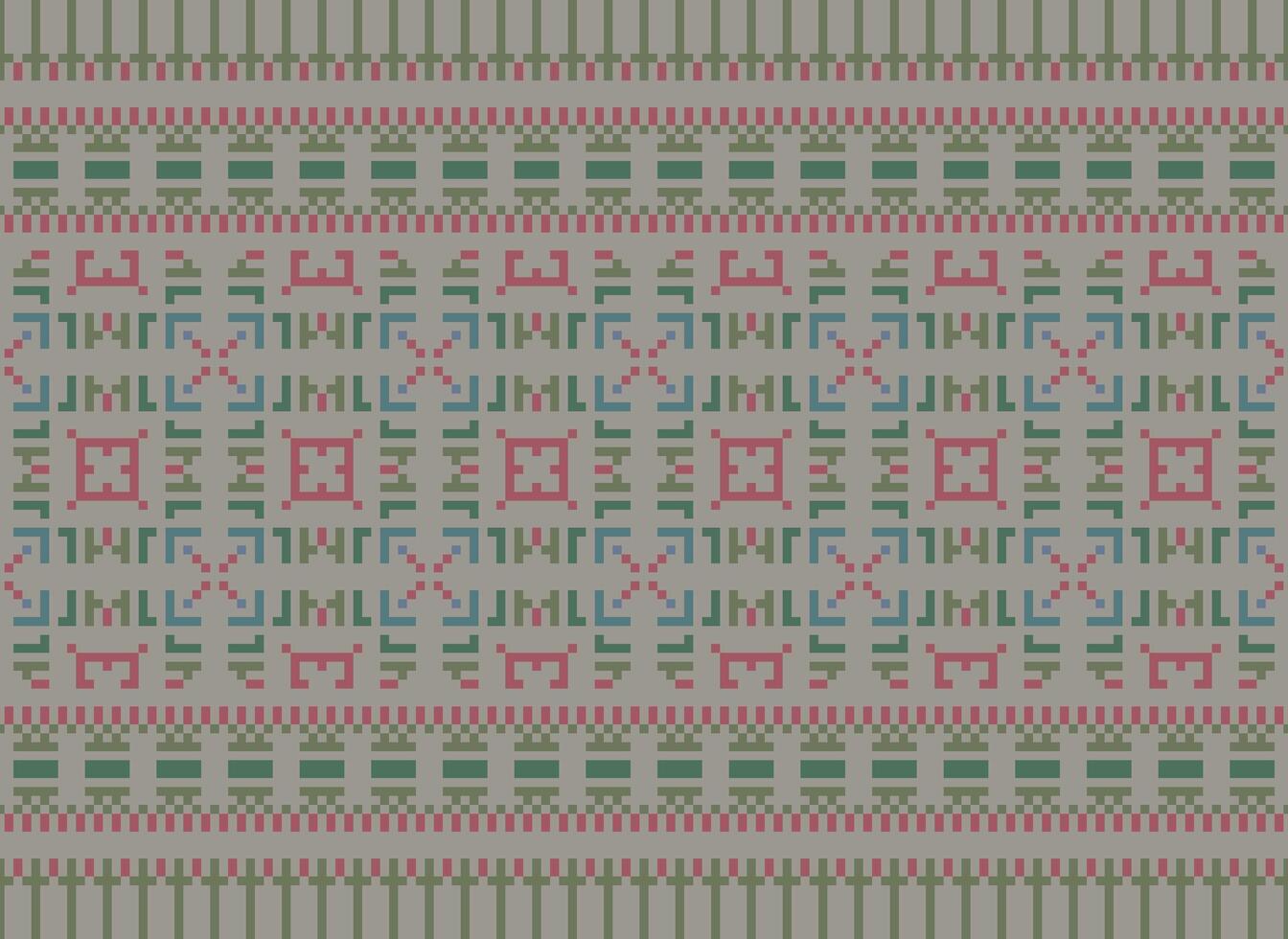 attraversare punto confine. ricamo attraversare cucire. etnico modelli. geometrico etnico indiano modello. nativo etnico motivo.trama tessile tessuto capi di abbigliamento maglieria Stampa. pixel orizzontale senza soluzione di continuità vettore. vettore