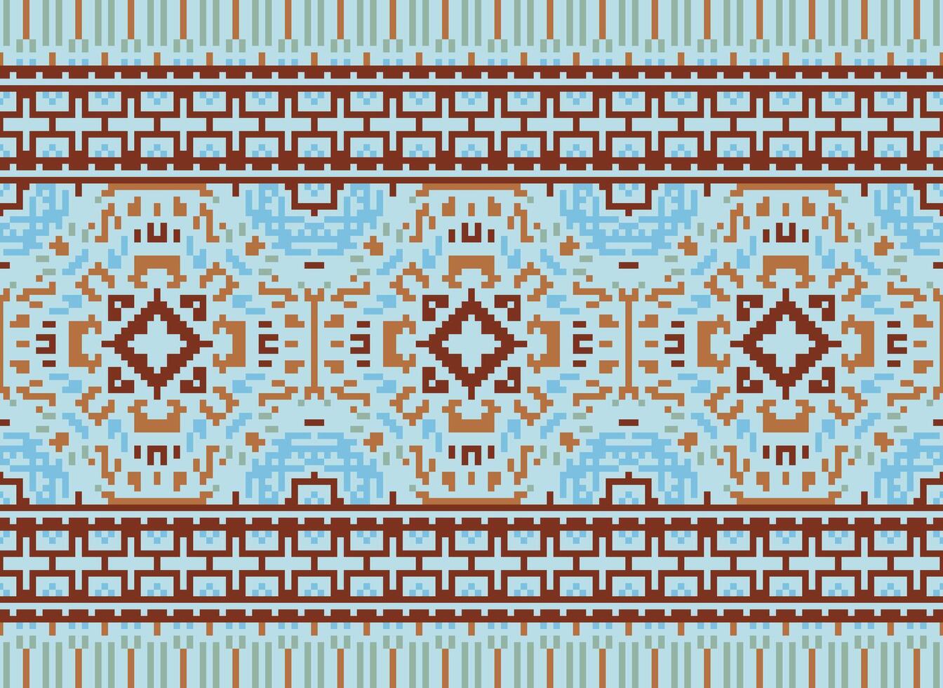 etnico geometrico senza soluzione di continuità tessuto modello attraversare cucire. ikat ricamo orientale pixel modello crema sfondo. astratto, vettore, illustrazione. struttura, croce punto, sciarpa, decorazione, motivi, carta da parati. vettore