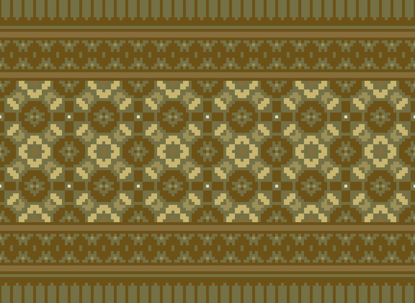 etnico geometrico senza soluzione di continuità tessuto modello attraversare cucire. ikat ricamo orientale pixel modello crema sfondo. astratto, vettore, illustrazione. struttura, croce punto, sciarpa, decorazione, motivi, carta da parati. vettore