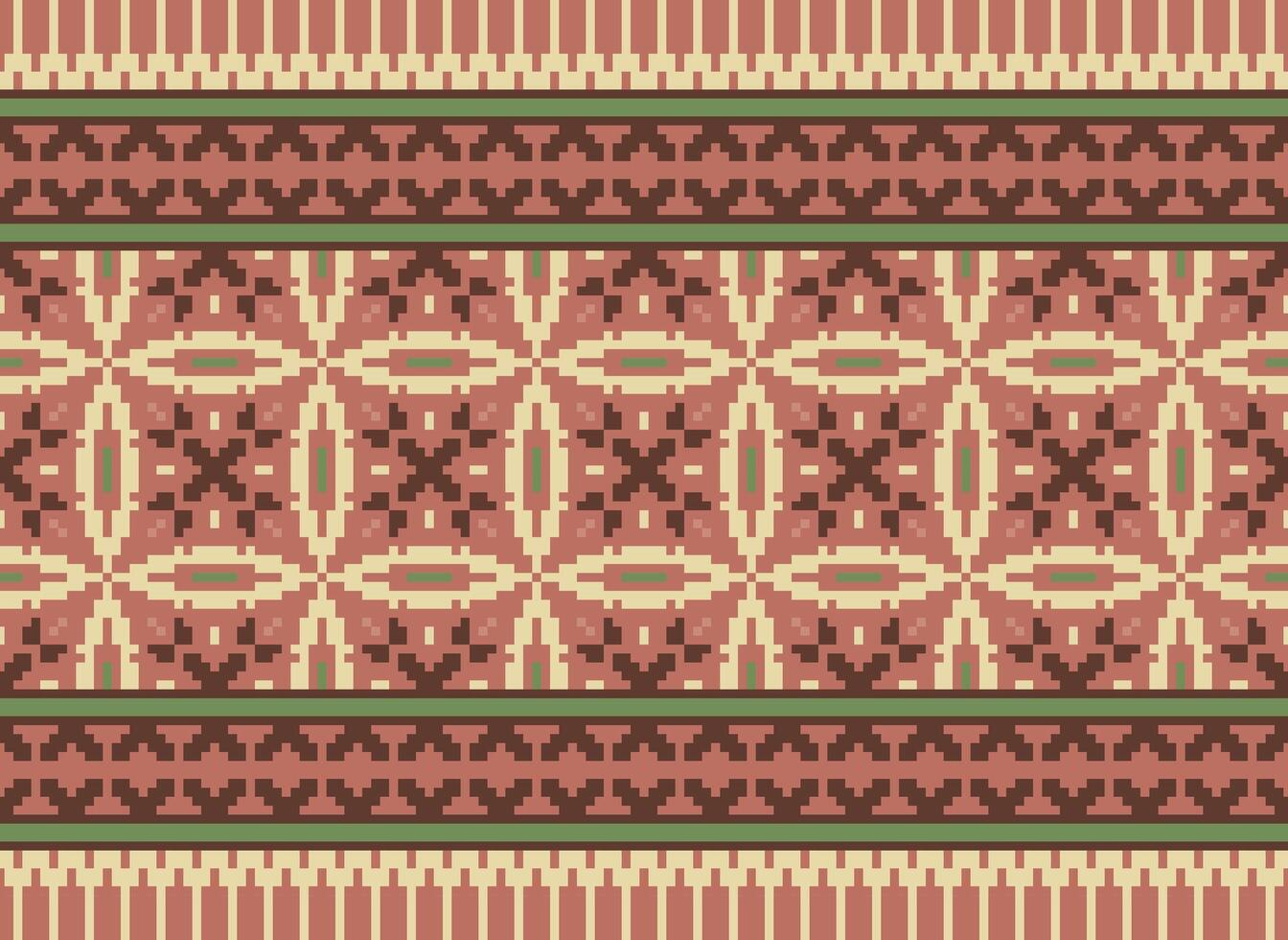 etnico geometrico senza soluzione di continuità tessuto modello attraversare cucire. ikat ricamo orientale pixel modello crema sfondo. astratto, vettore, illustrazione. struttura, croce punto, sciarpa, decorazione, motivi, carta da parati. vettore