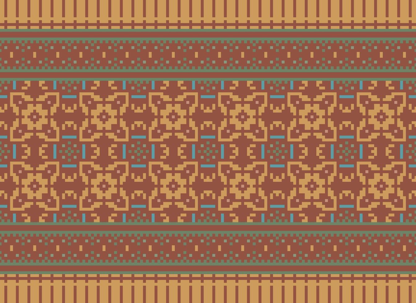 etnico geometrico senza soluzione di continuità tessuto modello attraversare cucire. ikat ricamo orientale pixel modello crema sfondo. astratto, vettore, illustrazione. struttura, croce punto, sciarpa, decorazione, motivi, carta da parati. vettore