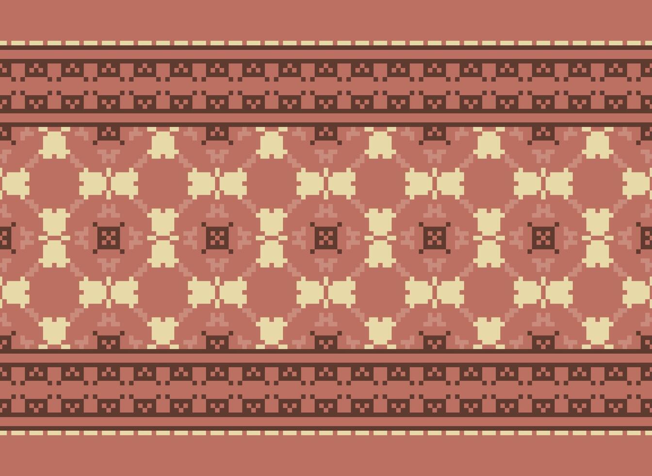 etnico geometrico senza soluzione di continuità tessuto modello attraversare cucire. ikat ricamo orientale pixel modello crema sfondo. astratto, vettore, illustrazione. struttura, croce punto, sciarpa, decorazione, motivi, carta da parati. vettore