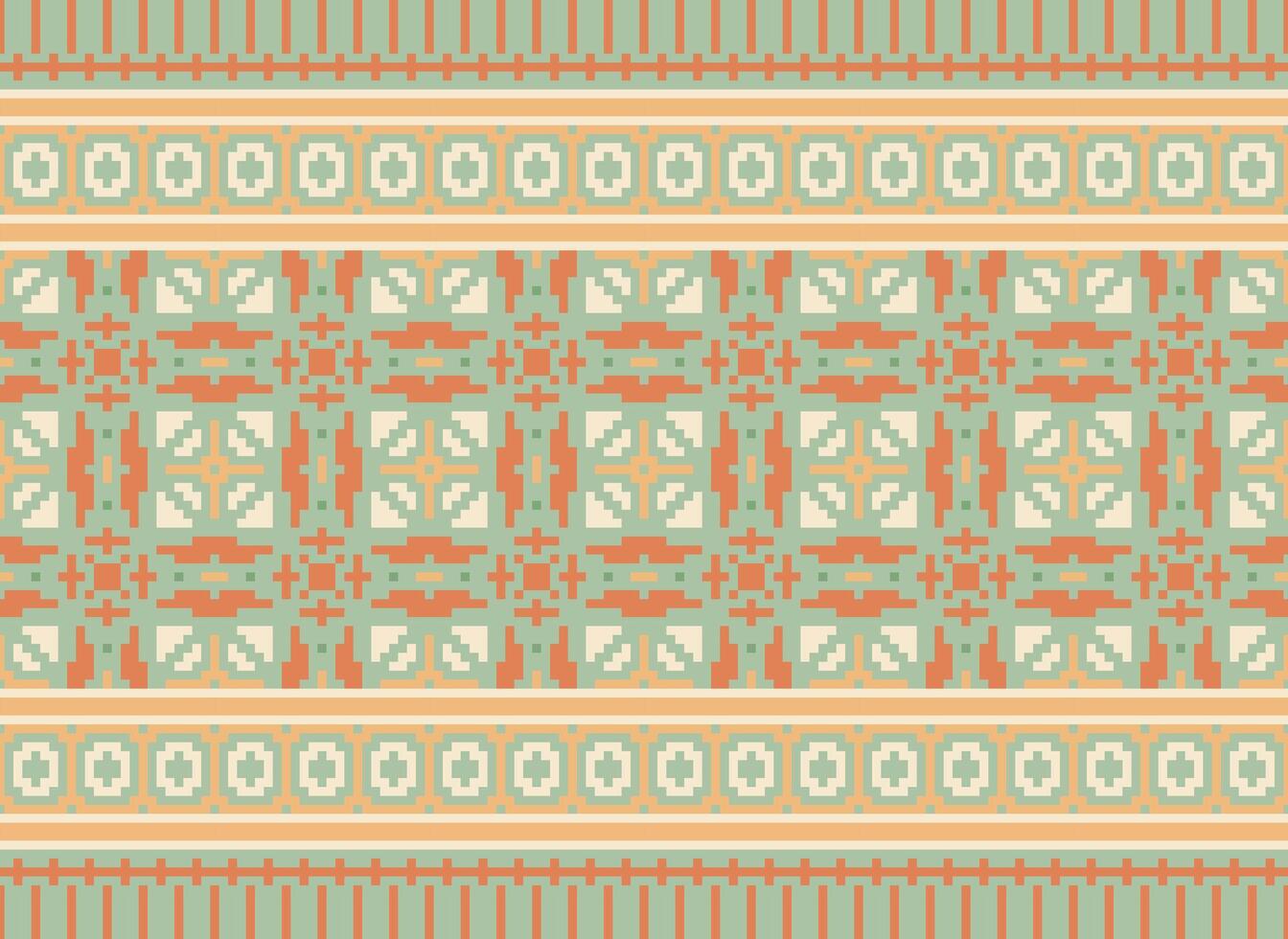 etnico geometrico senza soluzione di continuità tessuto modello attraversare cucire. ikat ricamo orientale pixel modello crema sfondo. astratto, vettore, illustrazione. struttura, croce punto, sciarpa, decorazione, motivi, carta da parati. vettore