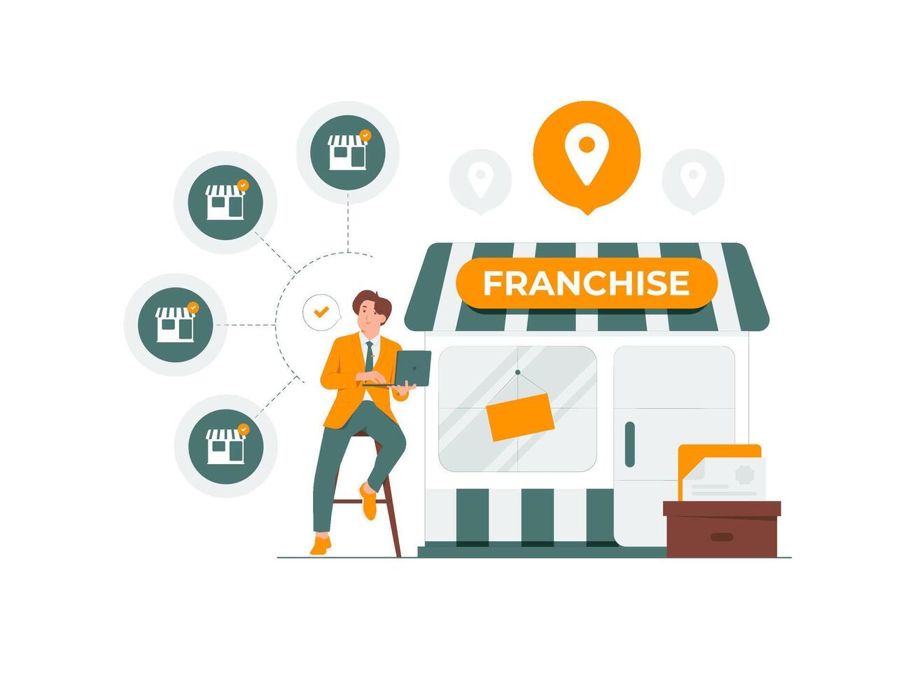 uomo d'affari collegamento franchising marketing sistema concetto illustrazione vettore