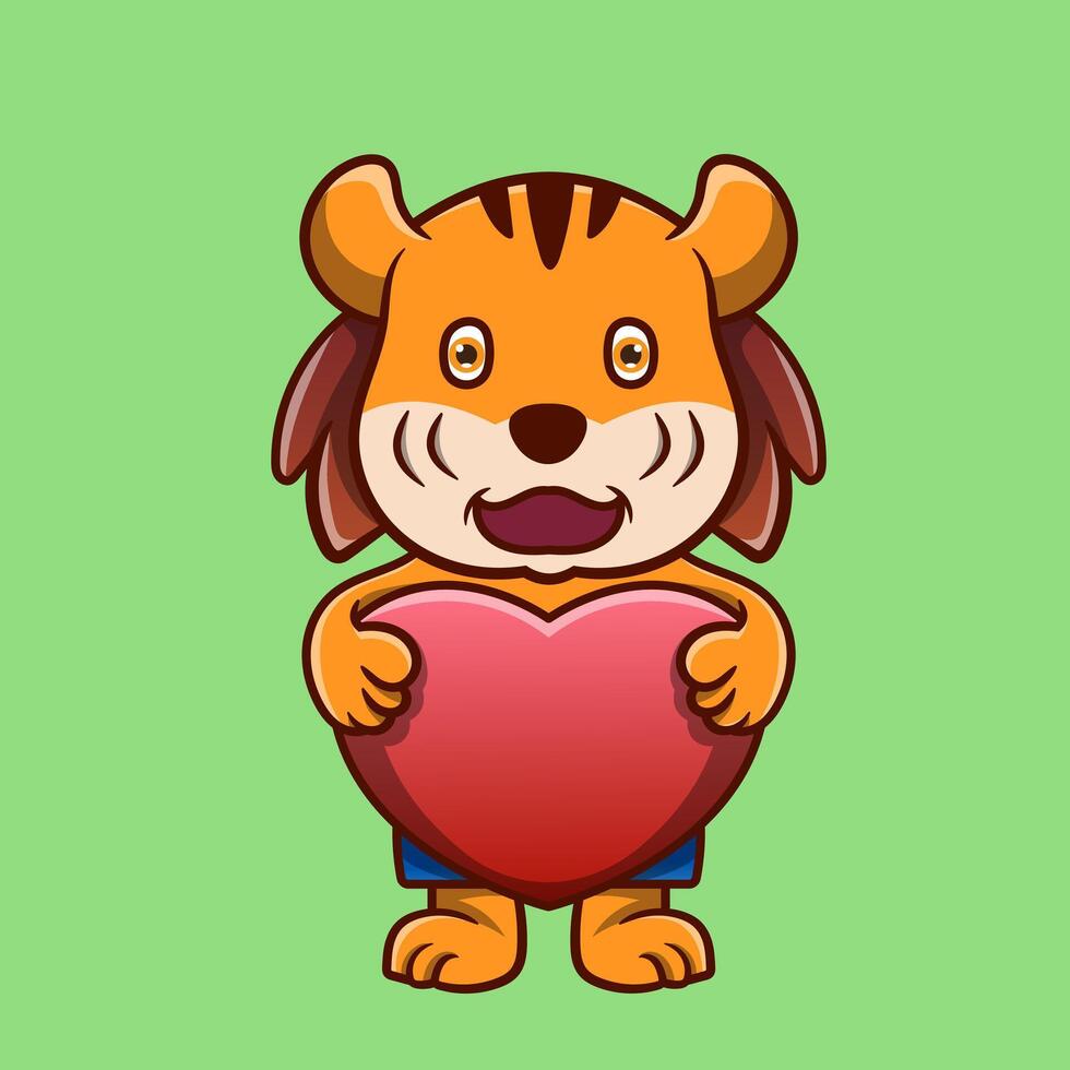 carino illustrazione tigre Tenere amore cartello cartone animato personaggio icona . divertente regalo cartone animato. attività commerciale icona concetto. piatto cartone animato stile vettore