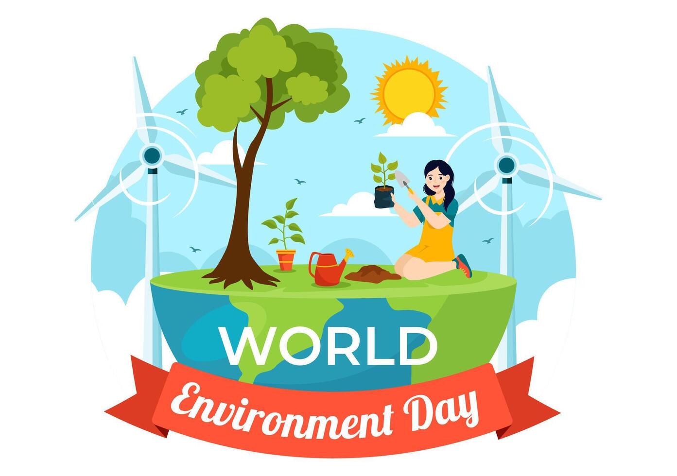 mondo ambiente giorno vettore illustrazione con verde albero e animali nel foresta per Salva il pianeta o assunzione cura di il terra nel piatto sfondo