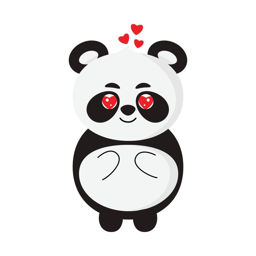 carino cartone animato panda con cuori. vettore