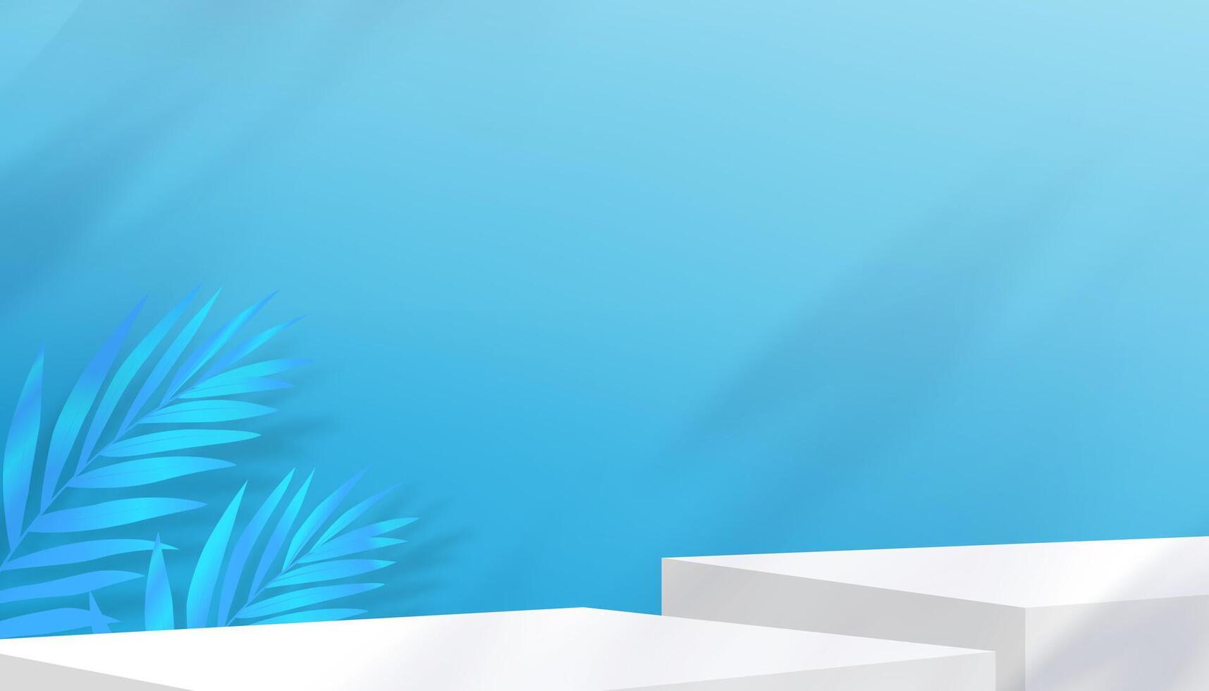 blu sfondo studio camera con leggero e le foglie ombra su parete cemento per estate vacanza, vettore fondale Schermo per primavera cosmetico Prodotto presentazione.vuoto camera parete con luce del sole riflessione