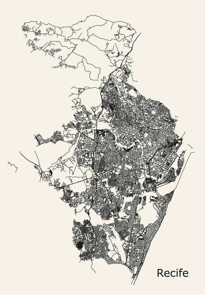 città strada carta geografica di recidere, stato di pernambuco, brasile vettore