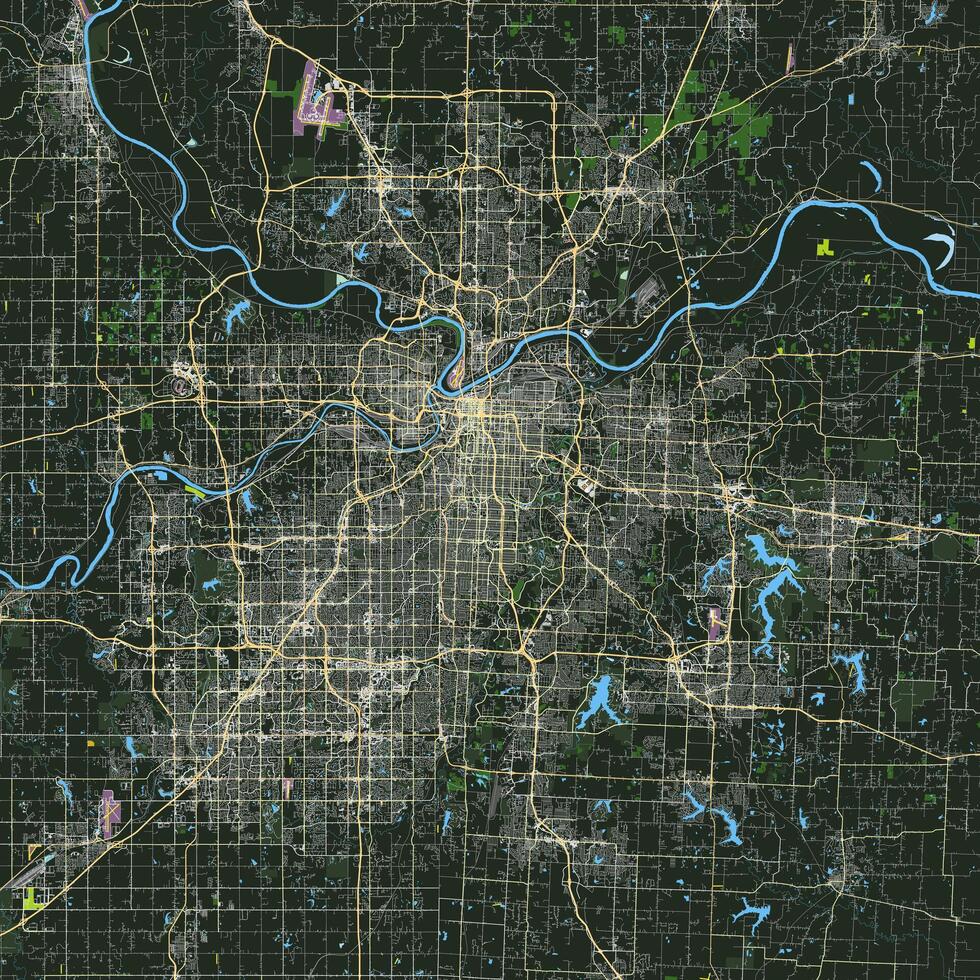 carta geografica di Kansas città, Missouri, Stati Uniti d'America vettore
