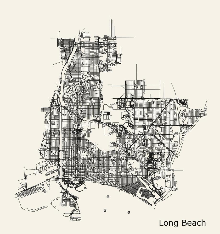 città strada carta geografica di lungo spiaggia, California, Stati Uniti d'America vettore