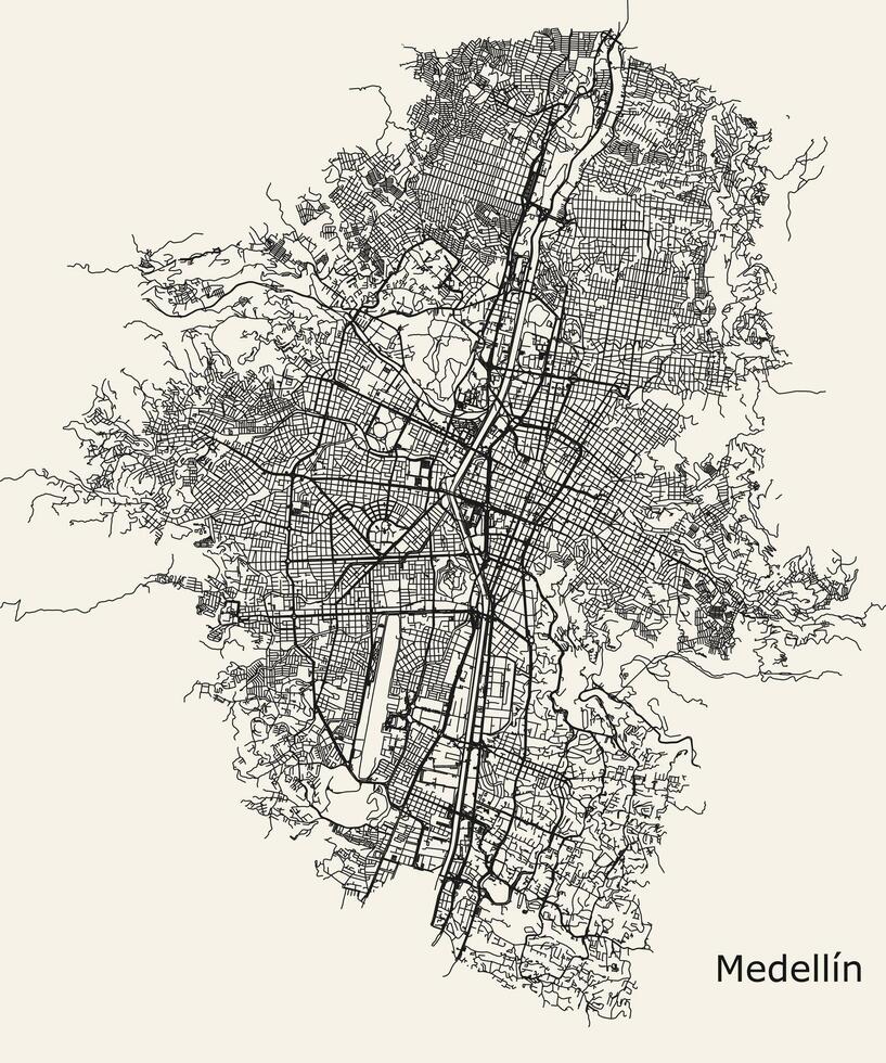 città strada carta geografica di medellin, antiochia, Colombia vettore