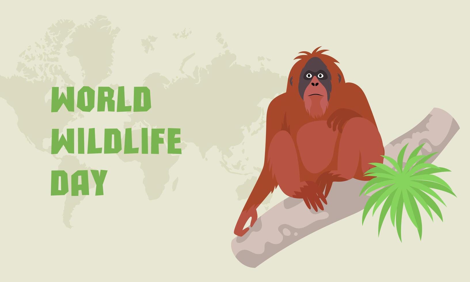 bandiera mondo natura giorno, marzo 3. oranghi nel borneo. minaccia di estinzione. fauna, animale. vettore cartone animato illustrazione
