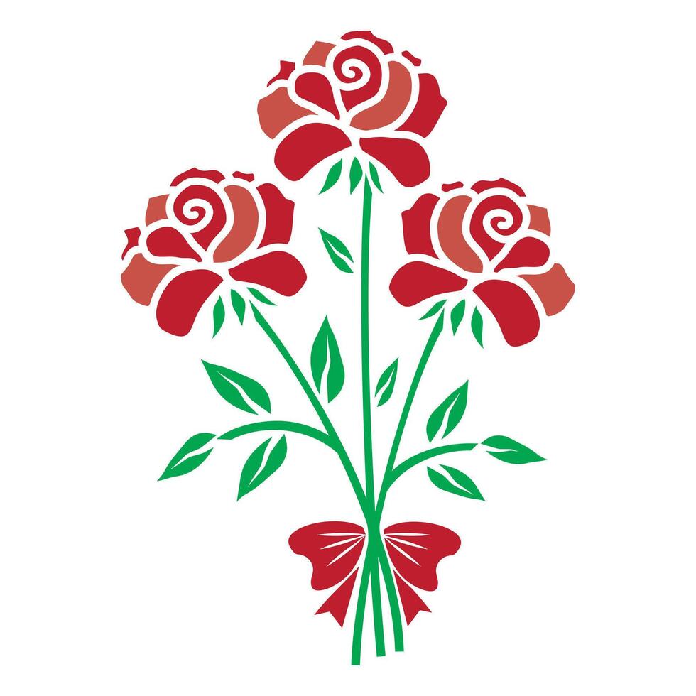 mazzo di rosso rosa fiori con un' arco, isolato vettore illustrazione