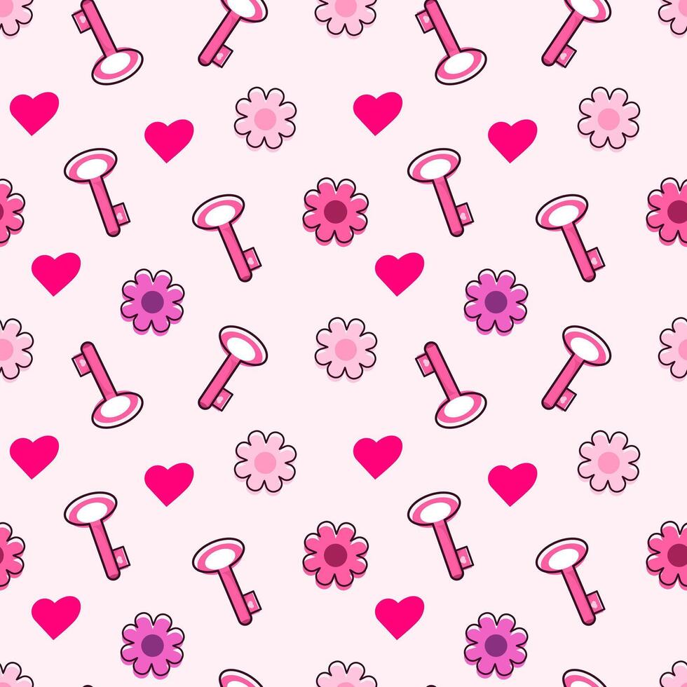 senza soluzione di continuità modello rosa colore con chiave, fiore, cuore. carino design per San Valentino giorno, bambino doccia, nozze, carta, sfondo, invito, saluto carta, tessile, Stampa, sfondi. infanzia. vettore