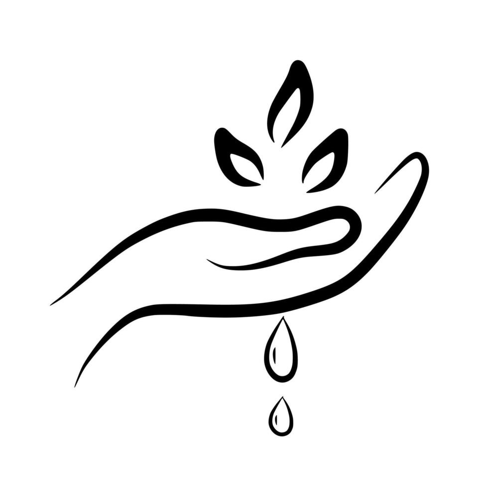 Salva il ambiente logo con mano, pianta, e acqua far cadere illustrazione vettore