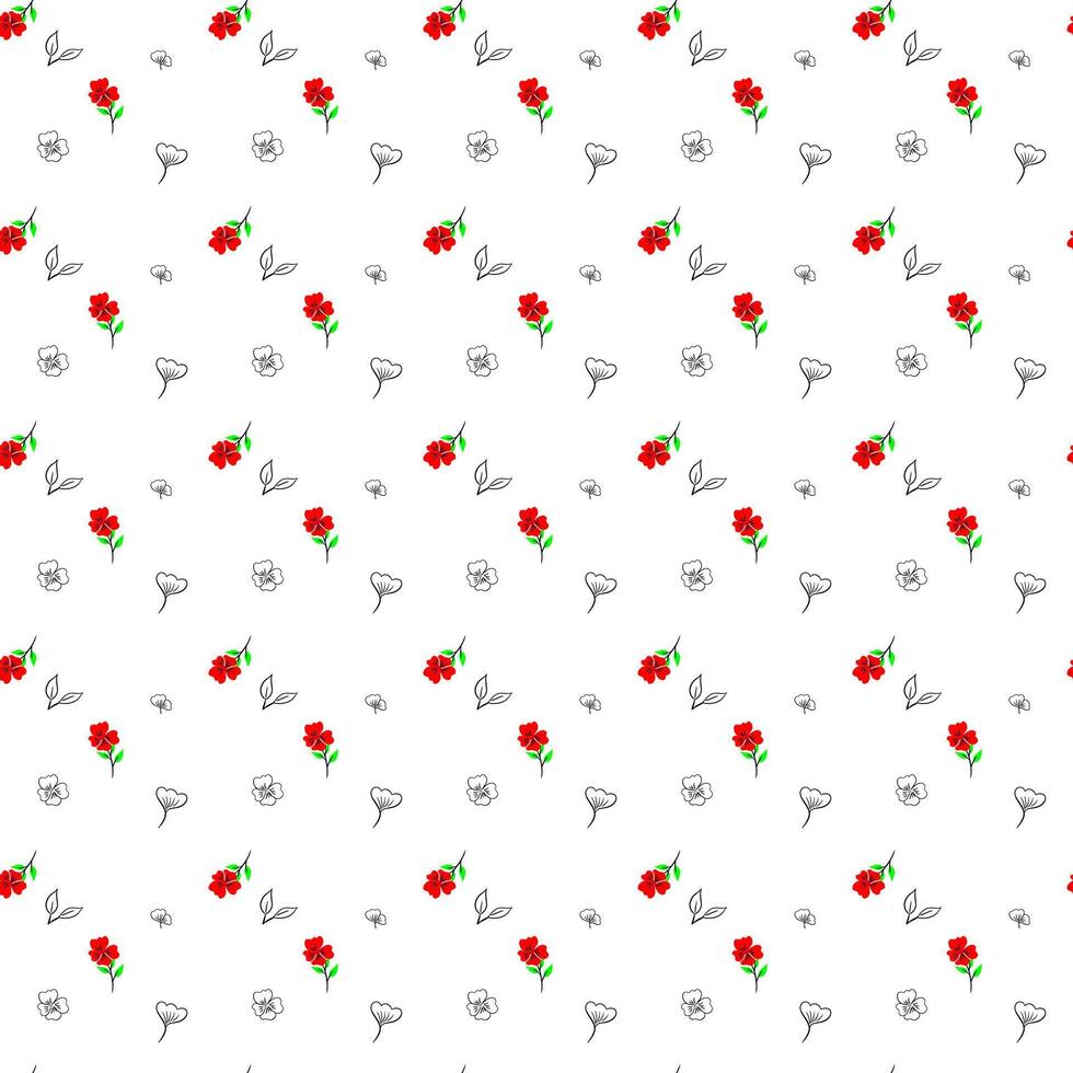 senza soluzione di continuità rosso floreale modello su bianca sfondo con botanico linea arte vettore