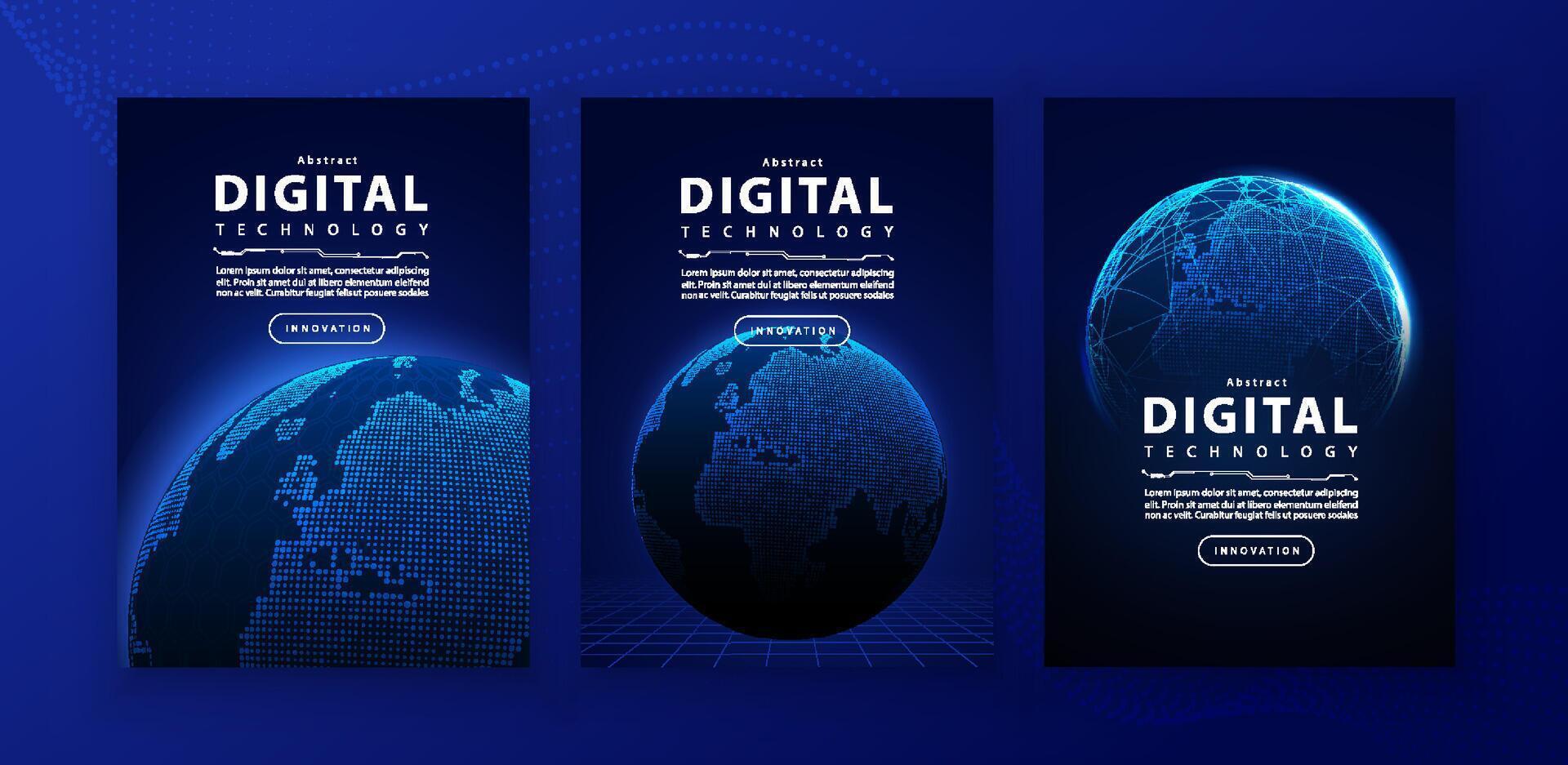 manifesto opuscolo copertina bandiera presentazione disposizione modello, tecnologia digitale futuristico Internet Rete connessione blu sfondo, astratto informatica futuro Tech comunicazione, ai grande dati scienza 3d vettore
