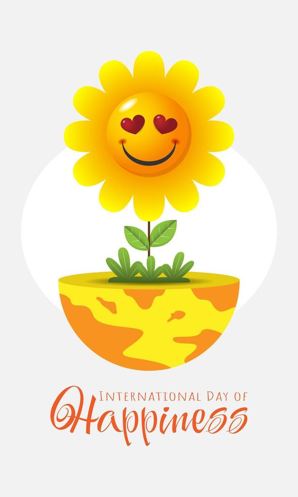 internazionale giorno di felicità manifesto con un' contento fiore in crescita su terra vettore