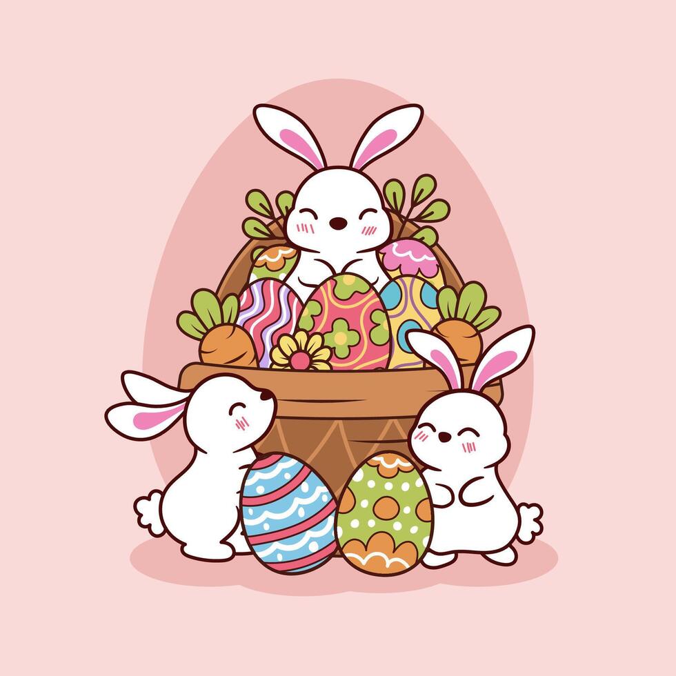 contento Pasqua vettore modello con colorato uova, coniglietto, e fiori
