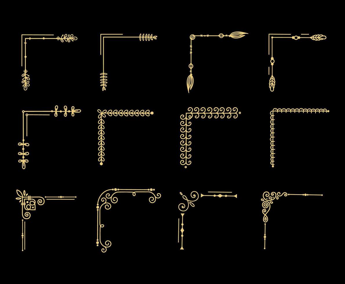 retrò oro lineare telaio angoli per decorazione vettore