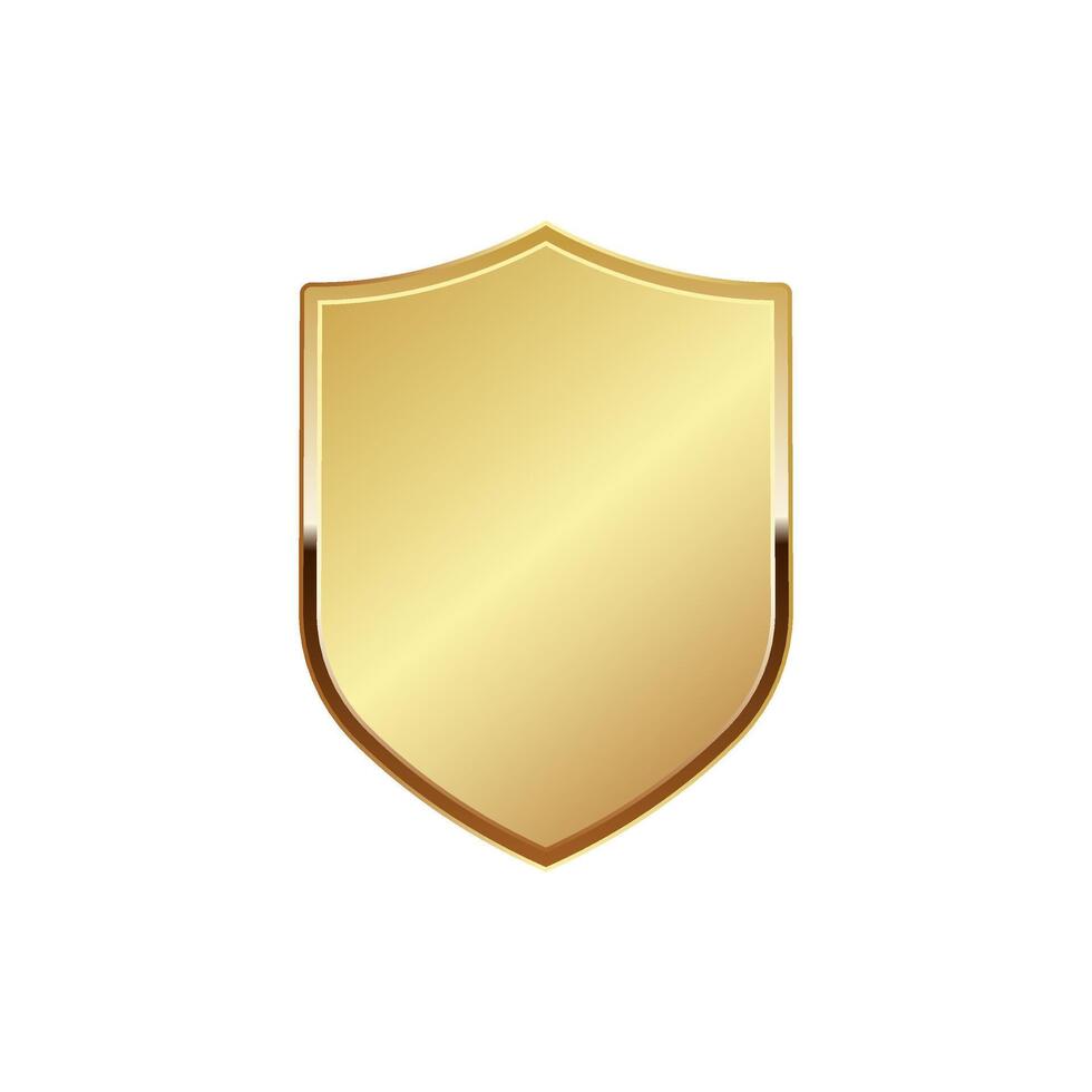 oro scudo vettore illustrazione. realistico isolato d'oro armeria trofeo con metallo cappotto, 3d lusso sicurezza protezione emblema, Vintage ▾ vuoto brillante reale premio.