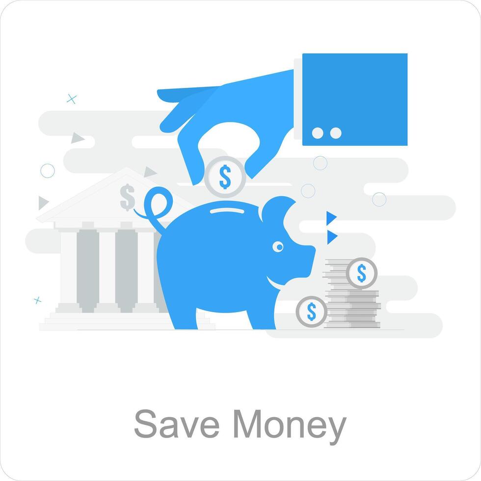 Salva i soldi e banca icona concetto vettore