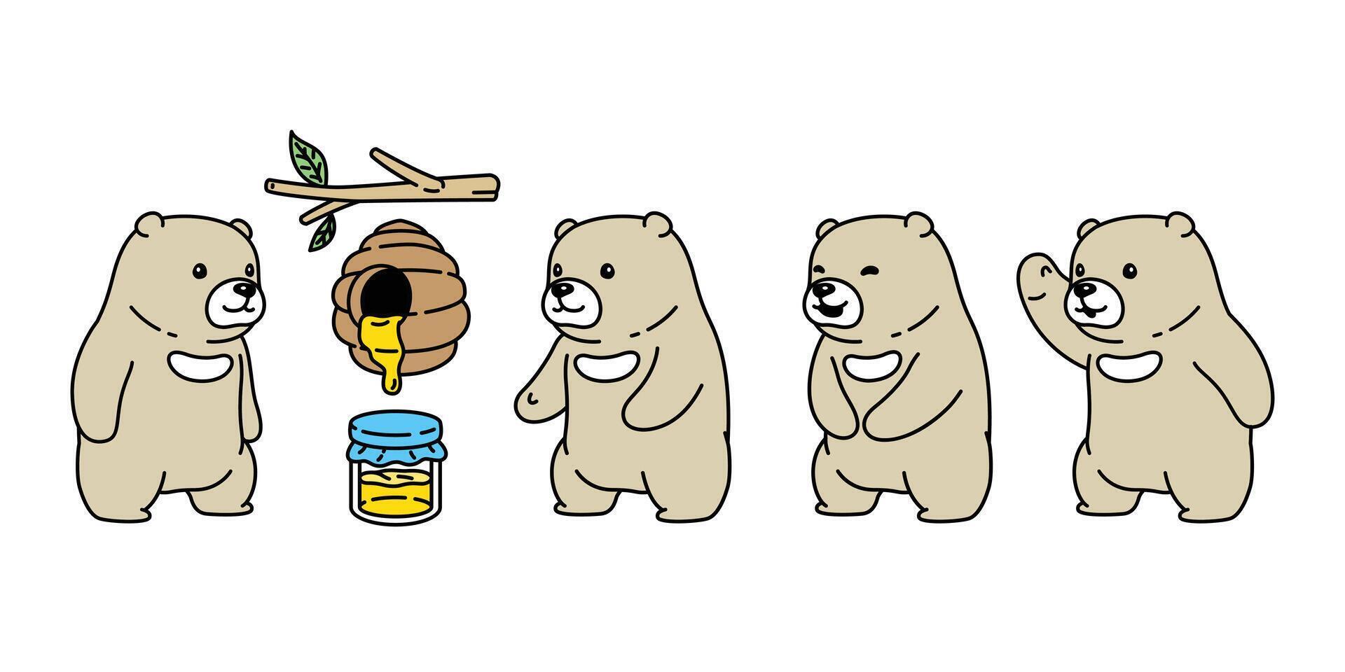 orso vettore polare orso miele ape marmellata icona logo orsacchiotto cartone animato personaggio simbolo illustrazione scarabocchio design