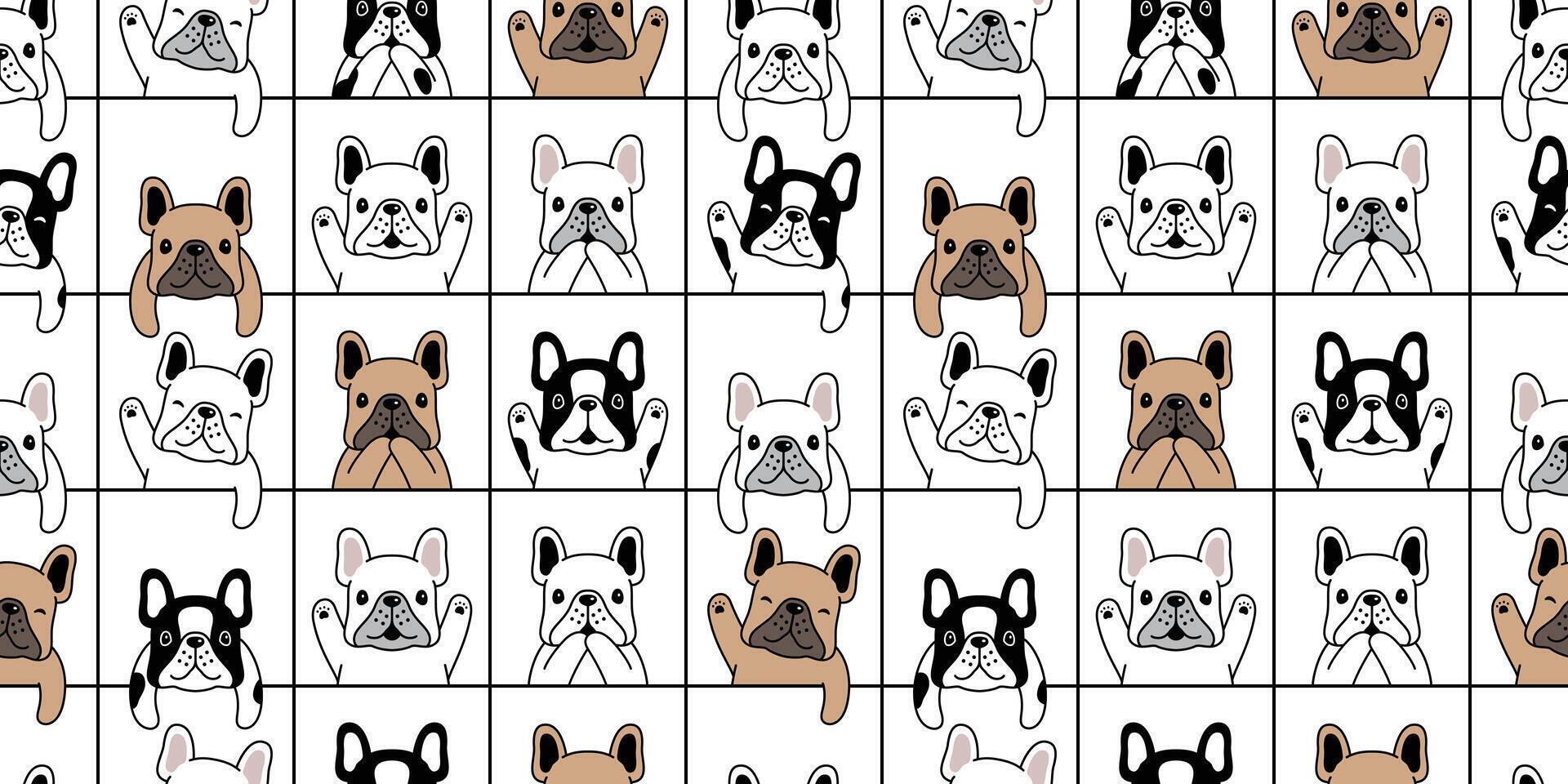 cane senza soluzione di continuità modello francese bulldog vettore verificato linea animale domestico cucciolo animale sciarpa isolato ripetere sfondo piastrella sfondo cartone animato scarabocchio illustrazione design