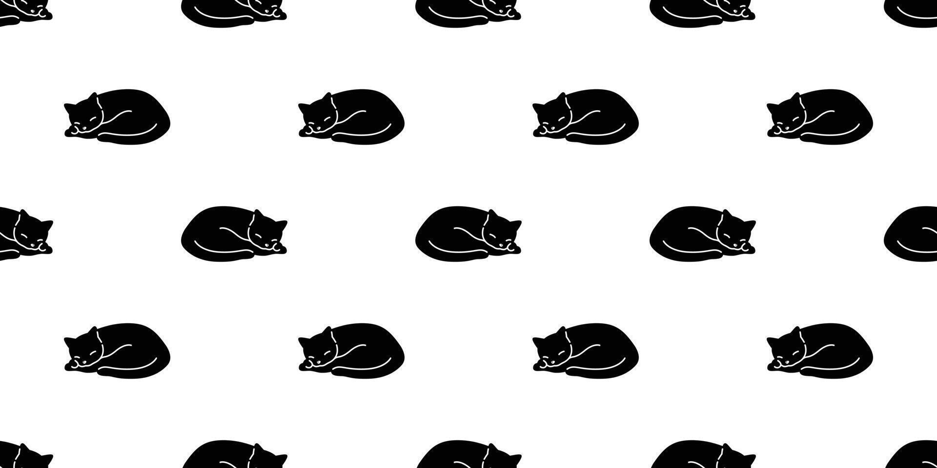 gatto senza soluzione di continuità modello gattino addormentato vettore calicò animale animale domestico sciarpa isolato ripetere sfondo cartone animato piastrella sfondo scarabocchio illustrazione nero design