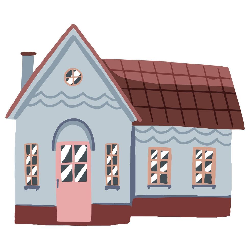 accogliente Casa nel cottagecore estetico. bello costruzione. villaggio casa. mano disegnato vettore illustrazione. semplice cartone animato disegno isolato su bianca. singolo clipart per arredamento, etichetta, disegno, carta, Stampa.