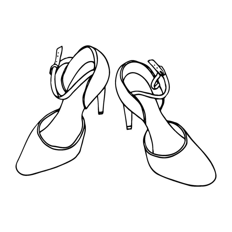 superiore Visualizza di pompe con cinghie. mano disegnato paio di Da donna scarpe disegno vettore