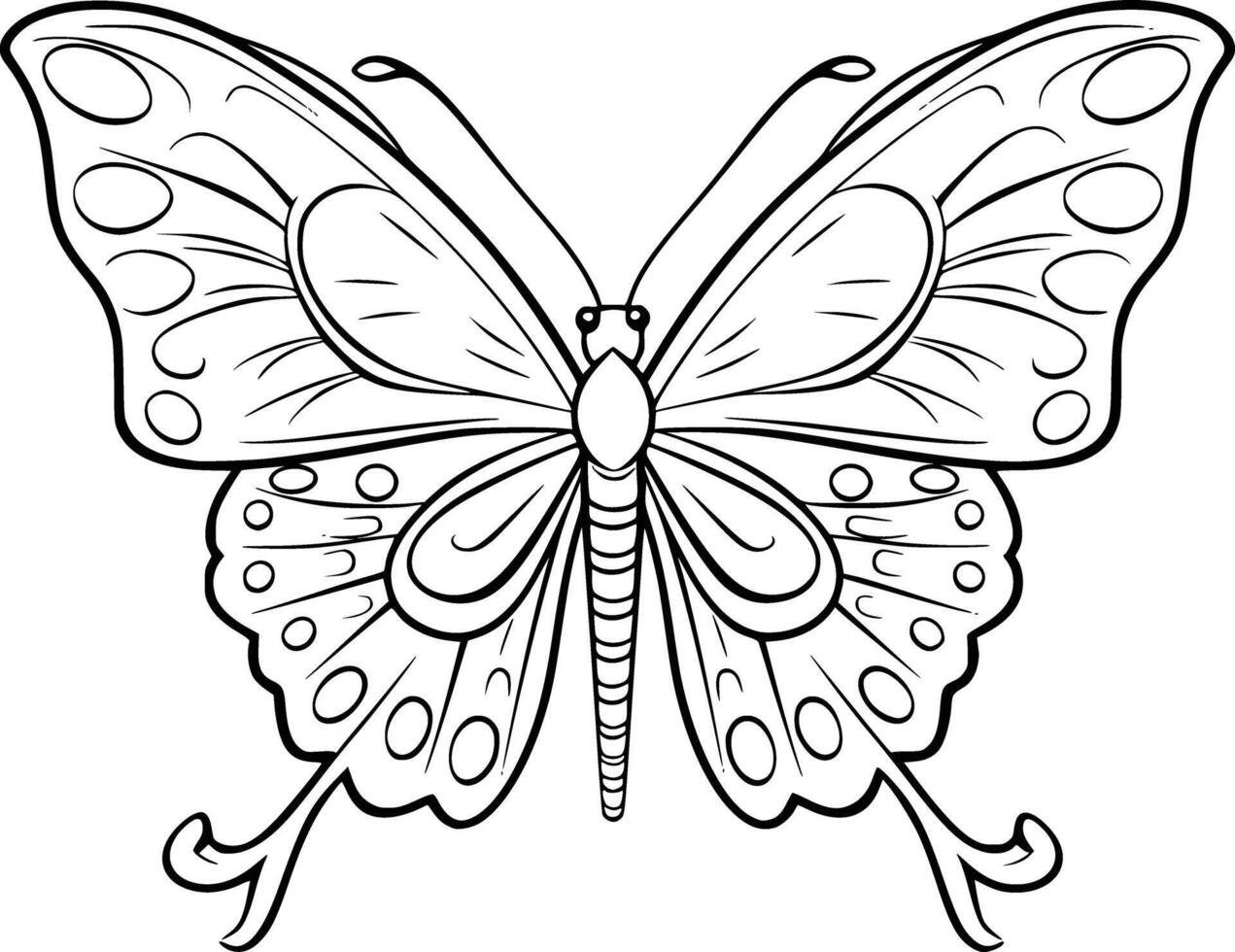 carino farfalla colorazione pagina disegno per bambini vettore