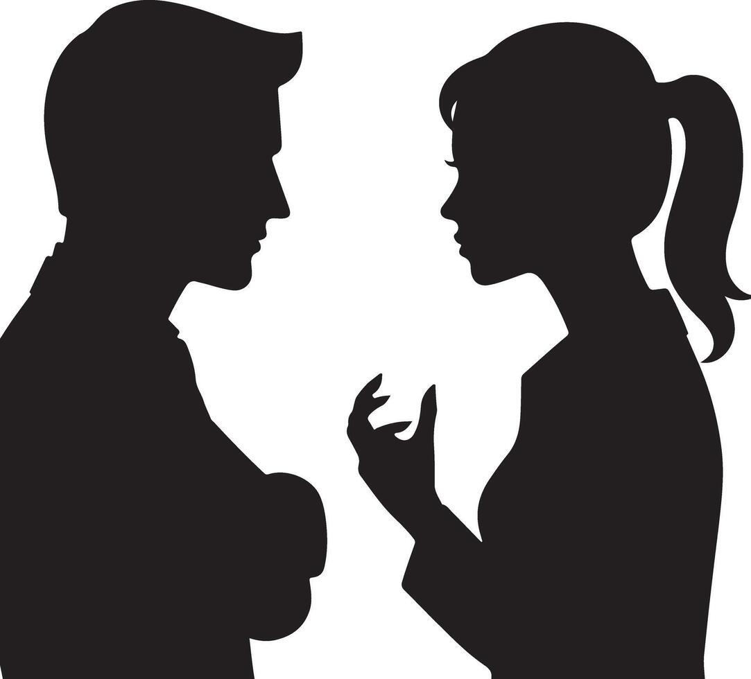 minimo arrabbiato marito e moglie coppia litigare, nero colore vettore silhouette