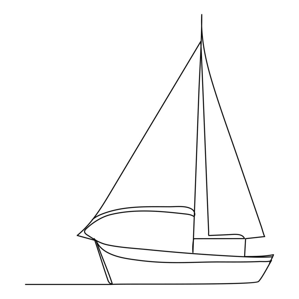 continuo singolo linea arte disegno uno linea illustrazione arte su barca a vela vettore