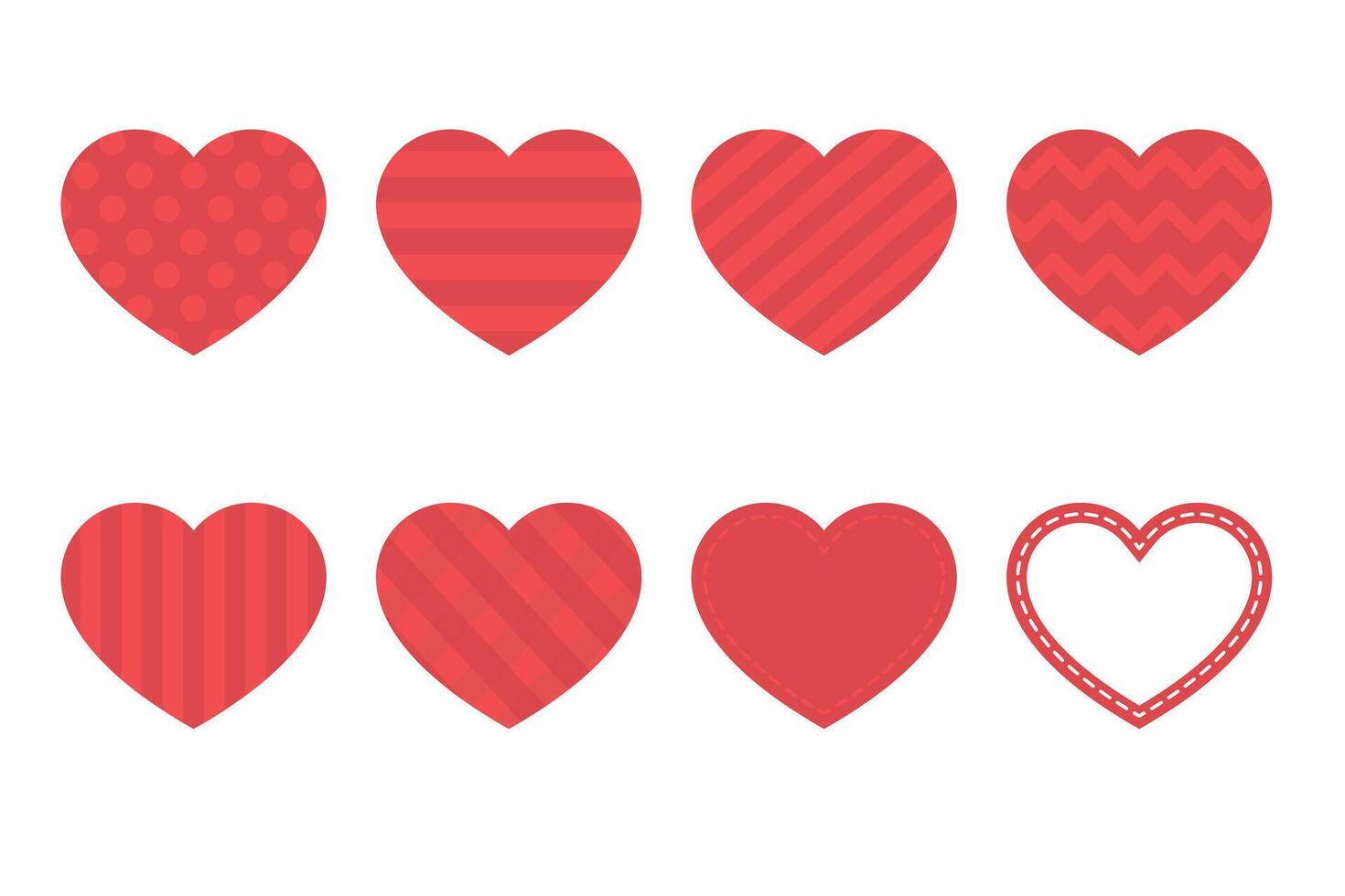 impostato di carino rosso fantasia cuore icone. piatto vettore illustrazione.