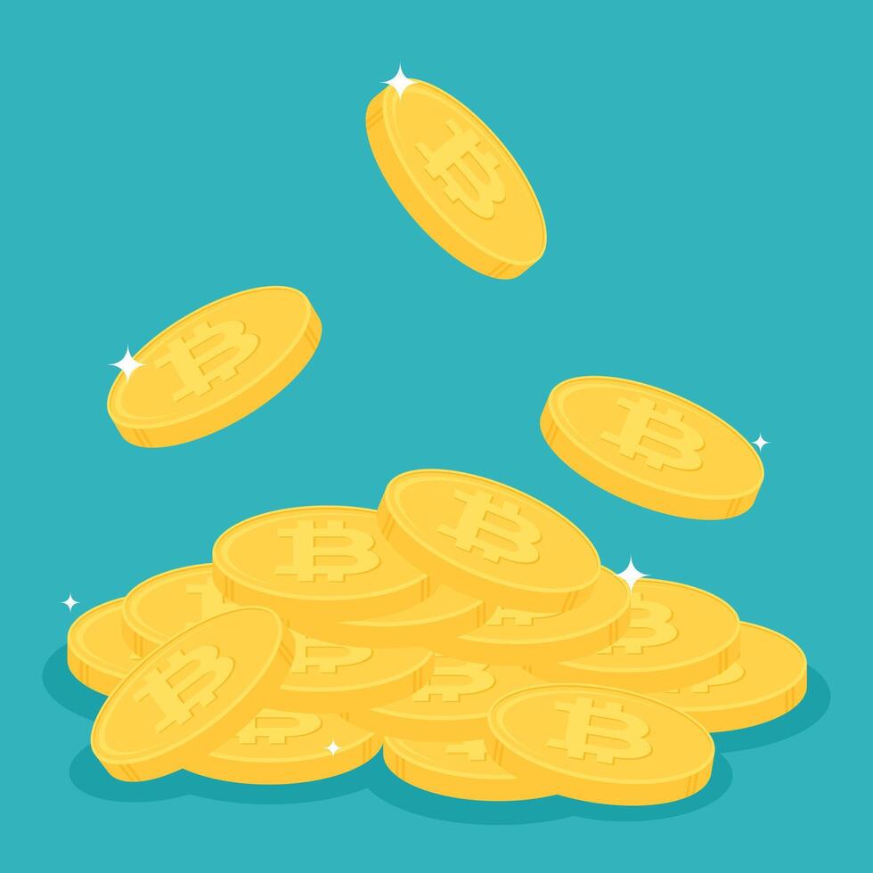 pila di oro bitcoin monete. criptovaluta, digitale moneta, attività commerciale e finanza concetto. piatto design vettore illustrazione.